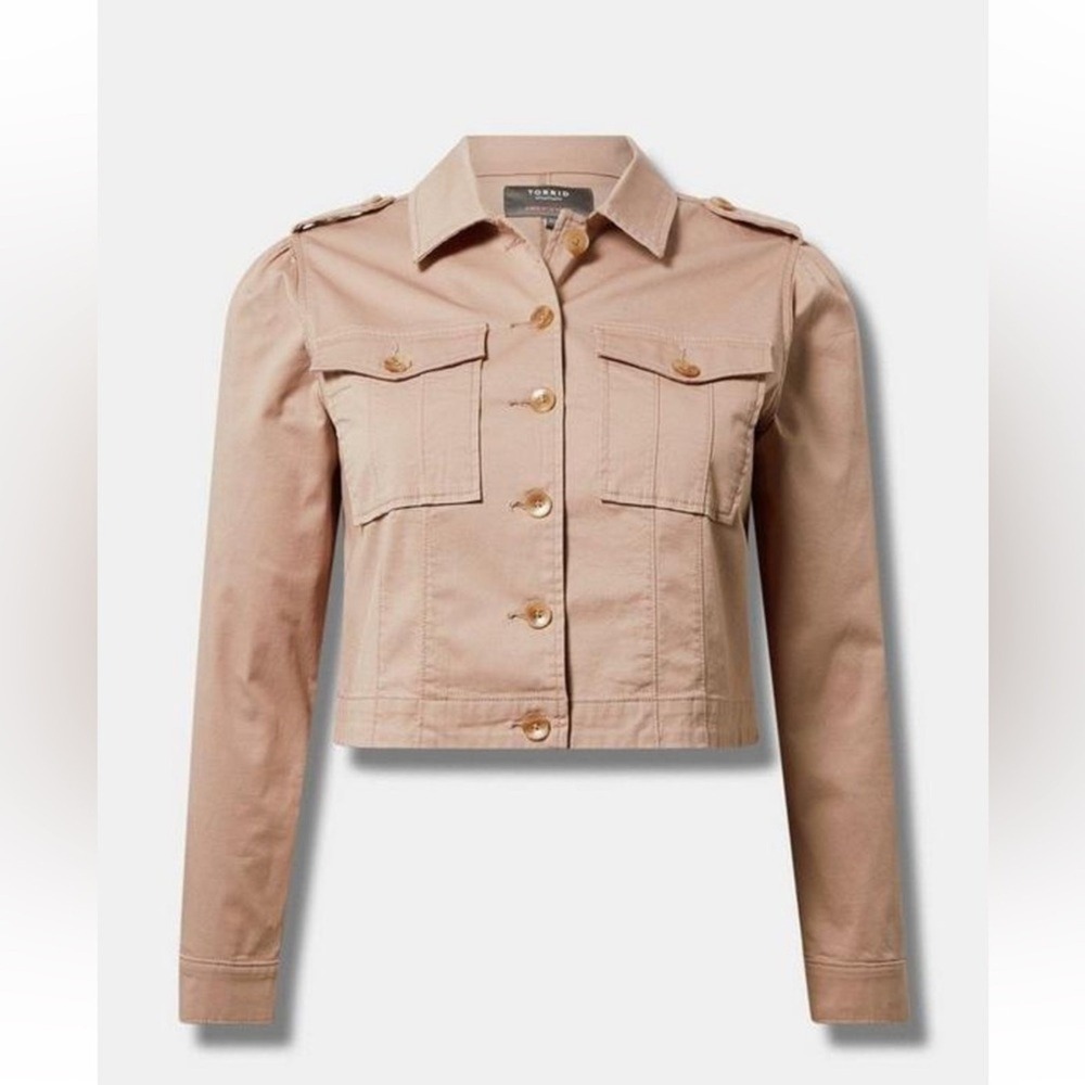 Torrid Lightweight Cropped Twill Army Trucker Jacket Stucco Women's Size 4X New‎